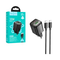 Hoco Charger N53 Monsoon 2Ports USB+Type-C 30W with Type-C to Type-C 1M Black Hoco Charger N53 Monsoon 2Ports USB+Type-C 30W with Type-C to Type-C 1M Black